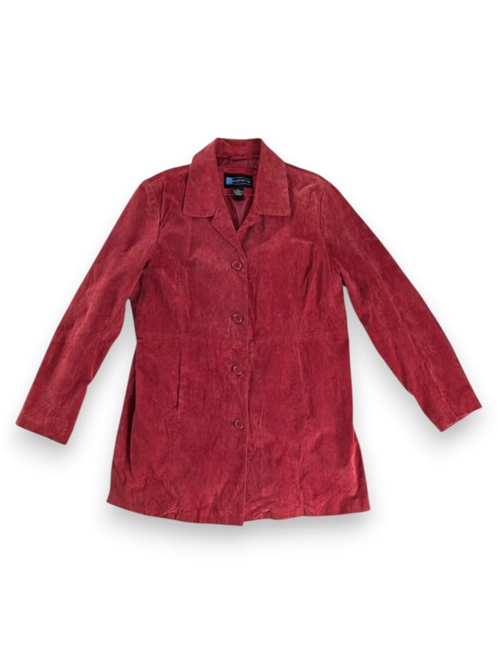 VTG Red Suede Button Up Collared Jacket Lined Leather Y2k